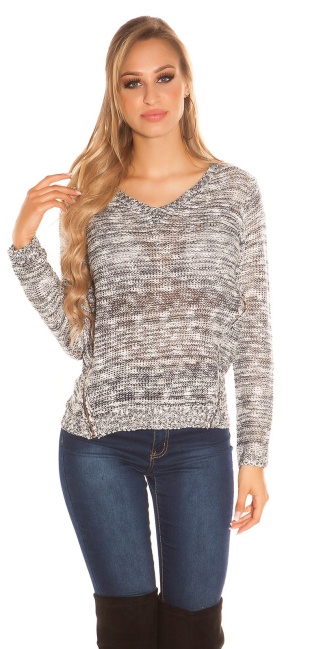 Trendy knit sweater with zips Navy